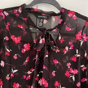 Ellen Tracy Sheer Floral Blouse Women's Size XL